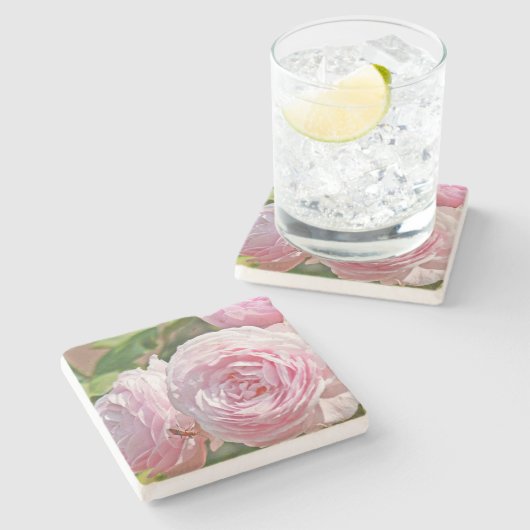 TRAVERTINE STONE UNTERSETZER "PALE PINK ROSES" (Seitenansicht)