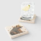 Travertinstein Untersetzer mit Grizzlybär (Seitenansicht)