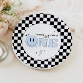 TRAVIS Blue One Happy Typ Smile Face Birthday Pappteller