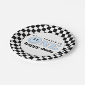 TRAVIS Blue One Happy Typ Smile Face Birthday Pappteller (Schrägansicht)