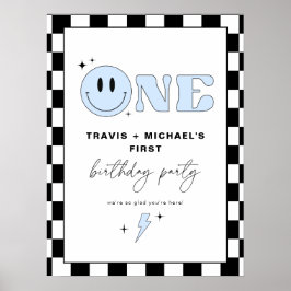 TRAVIS Blue Smile Face Two Boy Geburtstag Willkomm Poster