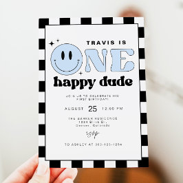 TRAVIS One Happy Typ Smile Face Erster Geburtstag Einladung
