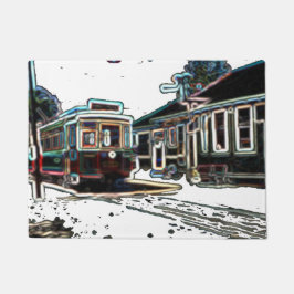 TRC Neon streetcar at stn Door Mat Fußmatte