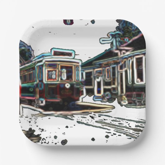 TRC Neon streetcar auf der Plaza Pappteller (Vorderseite)