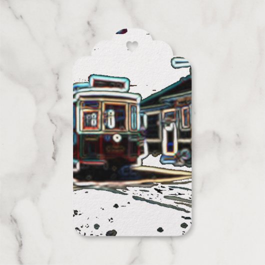TRC Neon streetcar on stone Scalloped Foil Gift Ta Geschenkanhänger (Rückseite)