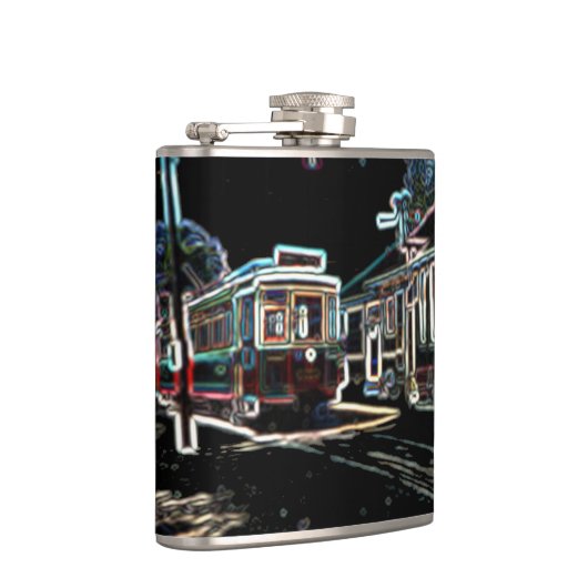 TRC Neon streetcar on stone Small Wrapped Flask Flachmann (Rechts)