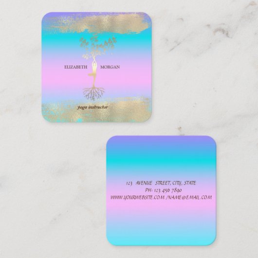 Trea Women Gold Brush Holographic Yoga Quadratische Visitenkarte (Vorne/Hinten)
