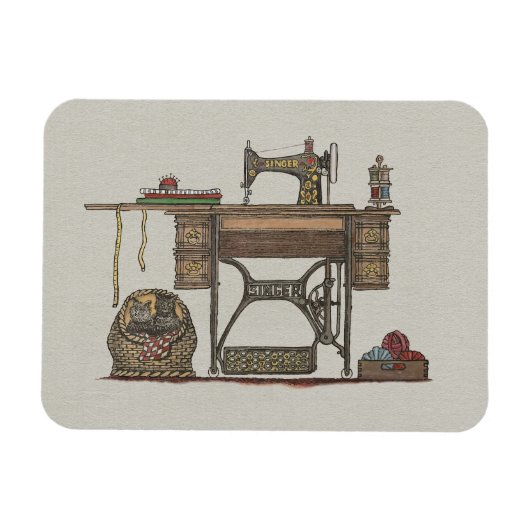 Treadle Nähmaschine & Kätzchen Magnet (Horizontal)
