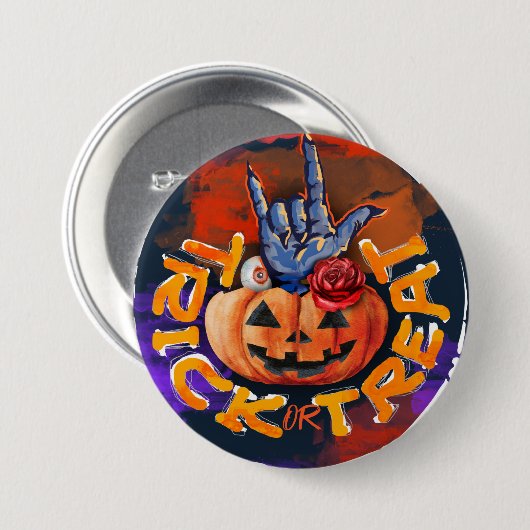 Treak oder Leckerei Beängstigend Halloween Pumpkin Button (Vorne & Hinten)
