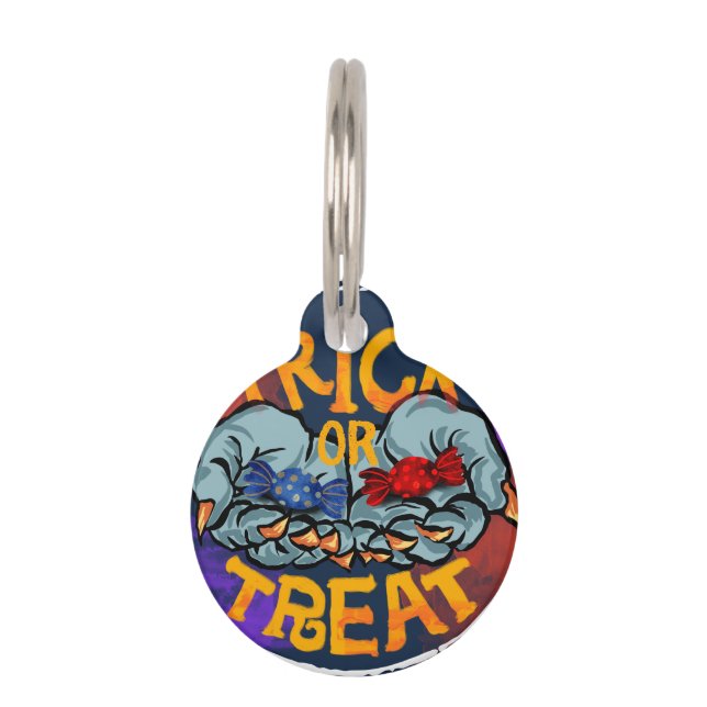 Treak oder Leckerei Beängstigend Halloween Pumpkin Haustiermarke (Vorderseite)