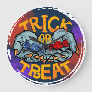Treak or Treat Scary Halloween Pumpkin Große Wanduhr