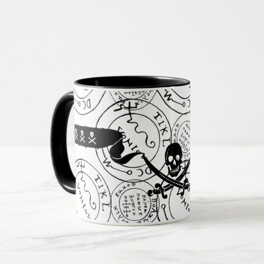 TREASKARTEN FÜR PIRATEN,SKULL,SCHWERTER Schwarz-we Tasse (Vorderseite Links)