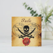 TREASKARTEN FÜR PIRATEN, SKULLE UND KREUZTE SCHWER EINLADUNG (Stehend Vorderseite)