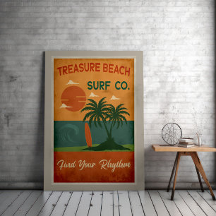 Treasure Beach Surf Co. - Vintage Karibische Küste Poster
