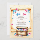 Treasure Chest Beach Thema Geschlecht offenbart Pa Einladung (Vorderseite)