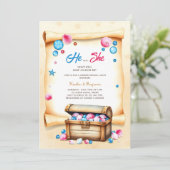 Treasure Chest Beach Thema Geschlecht offenbart Pa Einladung (Stehend Vorderseite)