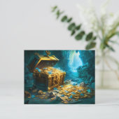 Treasure Chest in Cave Light Fantasy Painting Postkarte (Stehend Vorderseite)
