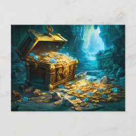 Treasure Chest in Cave Light Fantasy Painting Postkarte