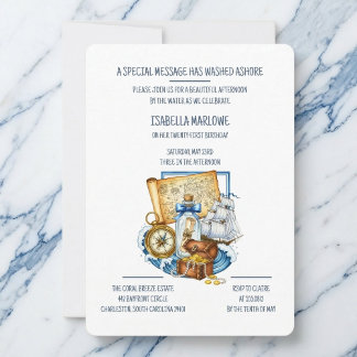 Treasure Chest Map Boat Birthday Invitation Einladung