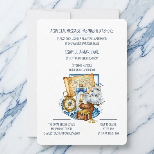Treasure Chest Map Boat Birthday Invitation Einladung