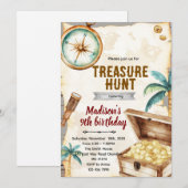 Treasure hunt birthday party theme invitation einladung (Vorne/Hinten)