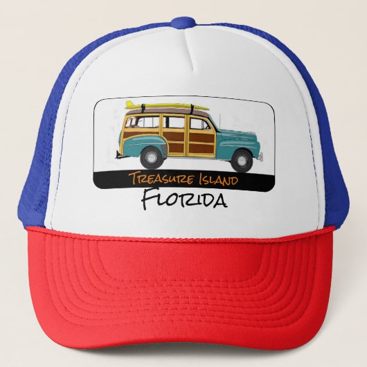 Treasure Island, Florida Surf Woody Hat Truckerkappe (Vorderseite)
