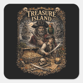 Treasure Island Quadratischer Aufkleber