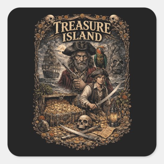 Treasure Island Quadratischer Aufkleber (Vorderseite)