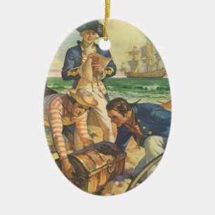 Treasure Island, Vintage Märchen Piraten Keramik Ornament