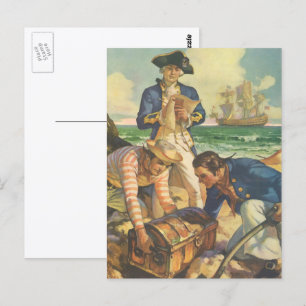 Treasure Island, Vintage Märchen Piraten Postkarte