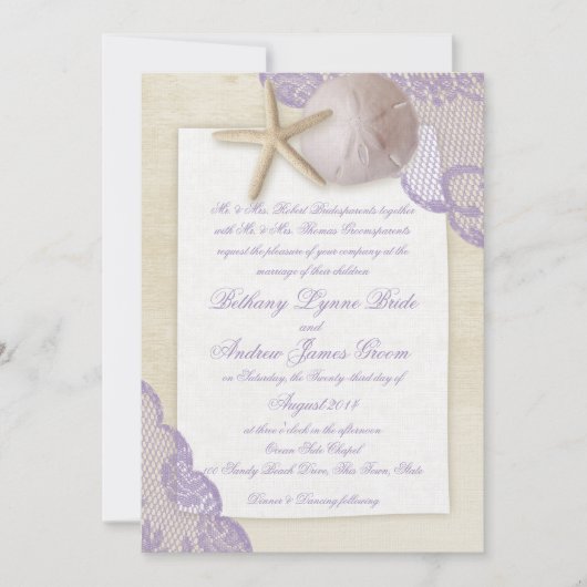 Treasured Beach Lavender Wedding Einladung (Vorderseite)