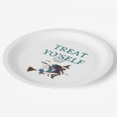 Treat Yo’Self Halloween Party. Cute Flying Witches Pappteller (Schrägansicht)