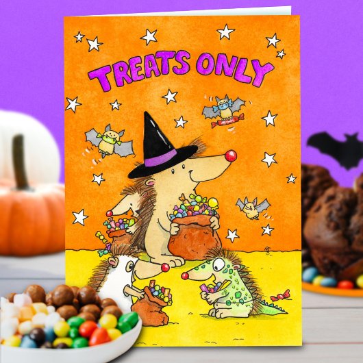 Treats Only - Cute Halloween Hedgehogs  Karte