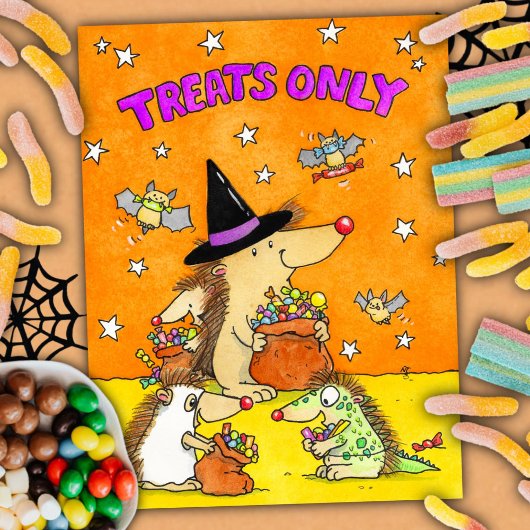 Treats Only - Hand-drawn Cartoon Halloween  Postkarte