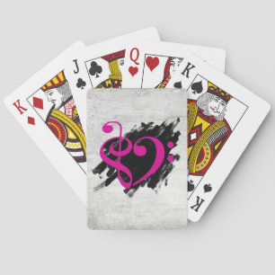 Treble and Bass Clef Musical Heart Fuchsia Spielkarten