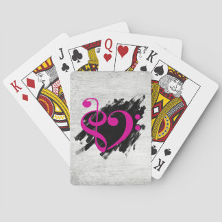 Treble and Bass Clef Musical Heart Fuchsia Spielkarten