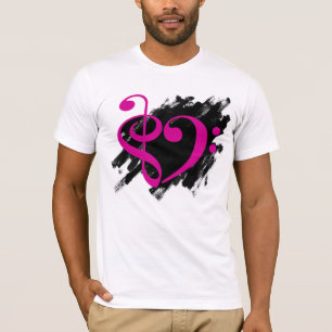 Treble and Bass Clef Musical Heart Fuchsia T-Shirt