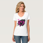 Treble and Bass Clef Musical Heart Fuchsia T-Shirt (Vorderseite Vollansicht)