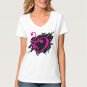 Treble and Bass Clef Musical Heart Fuchsia T-Shirt (Vorderseite)