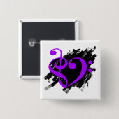 Treble and Bass Clef Musical Heart Lila Button (Vorne & Hinten)
