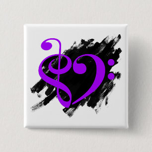 Treble and Bass Clef Musical Heart Lila Button