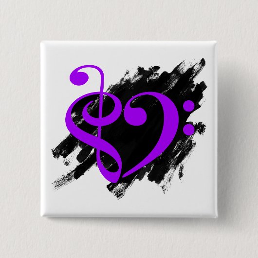Treble and Bass Clef Musical Heart Lila Button (Vorderseite)
