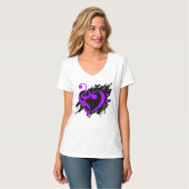 Treble and Bass Clef Musical Heart Lila T-Shirt (Vorderseite Vollansicht)