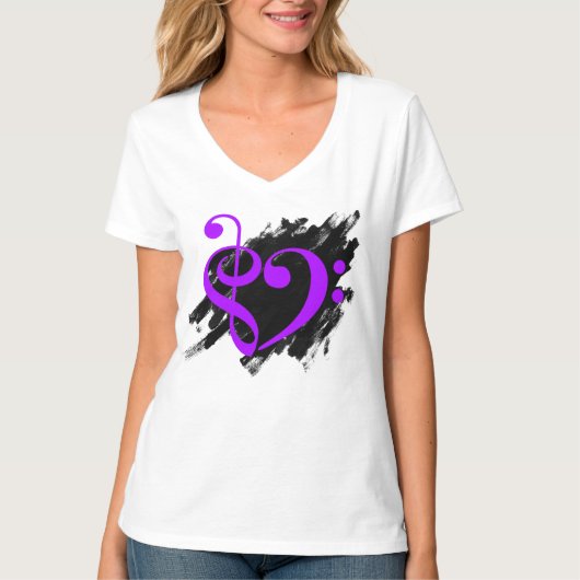 Treble and Bass Clef Musical Heart Lila T-Shirt (Vorderseite)