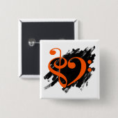 Treble and Bass Clef Musical Heart Orange Button (Vorne & Hinten)