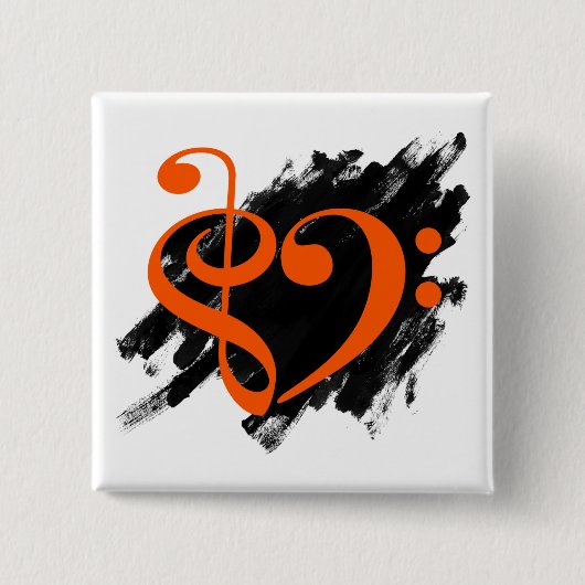 Treble and Bass Clef Musical Heart Orange Button (Vorderseite)
