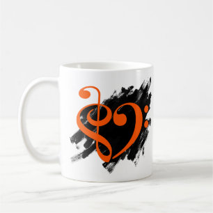 Treble and Bass Clef Musical Heart Orange Kaffeetasse