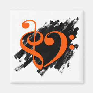 Treble and Bass Clef Musical Heart Orange Magnet