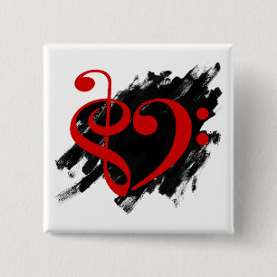 Treble and Bass Clef Musical Heart Red Button