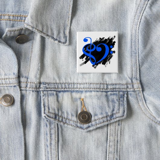 Treble and Bass Clef Musical Heart Royal Blue Button (Beispiel)